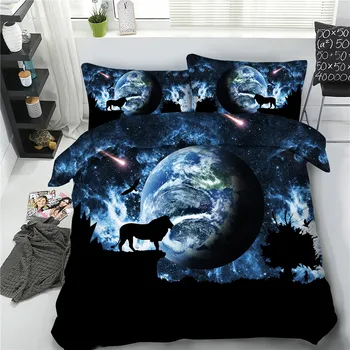 

3D Earth Lion Bed Duvet Cover Set Decor Students Bed Bedclothes Pillowcase US Twin Full Size Bedding Set for Children's Bed