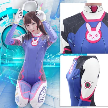 

Hot Game OW DVA Cosplay Jumpsuits Halloween Party Printing For Women Costume
