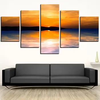 

5 Pieces Two Colors Sky Sunset Orange Sky Canvas Posters Landscape Art Painting For Home improvement Decor Beautiful Wallpapers