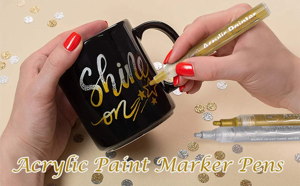 Gold Silver Black White Paint Pen Acrylic Marker Wood Rock Plastic Glass Stone Metal Canvas Ceramic 