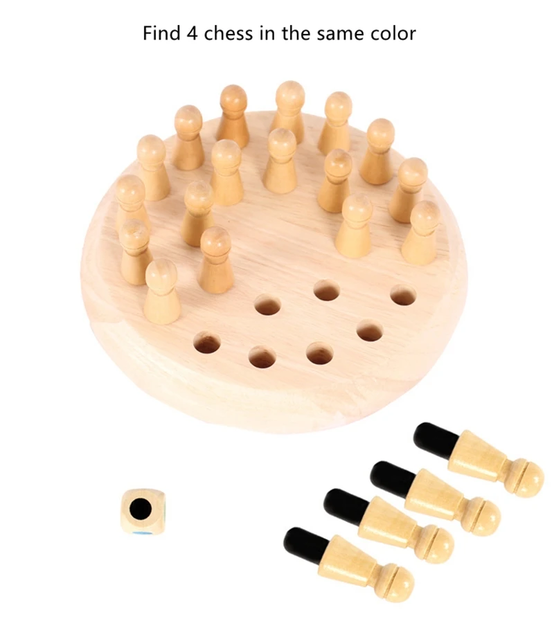Wooden Chess Pieces Party Games Children Memory Intelligence Development Toys Board Games Color-match for Kids Baby