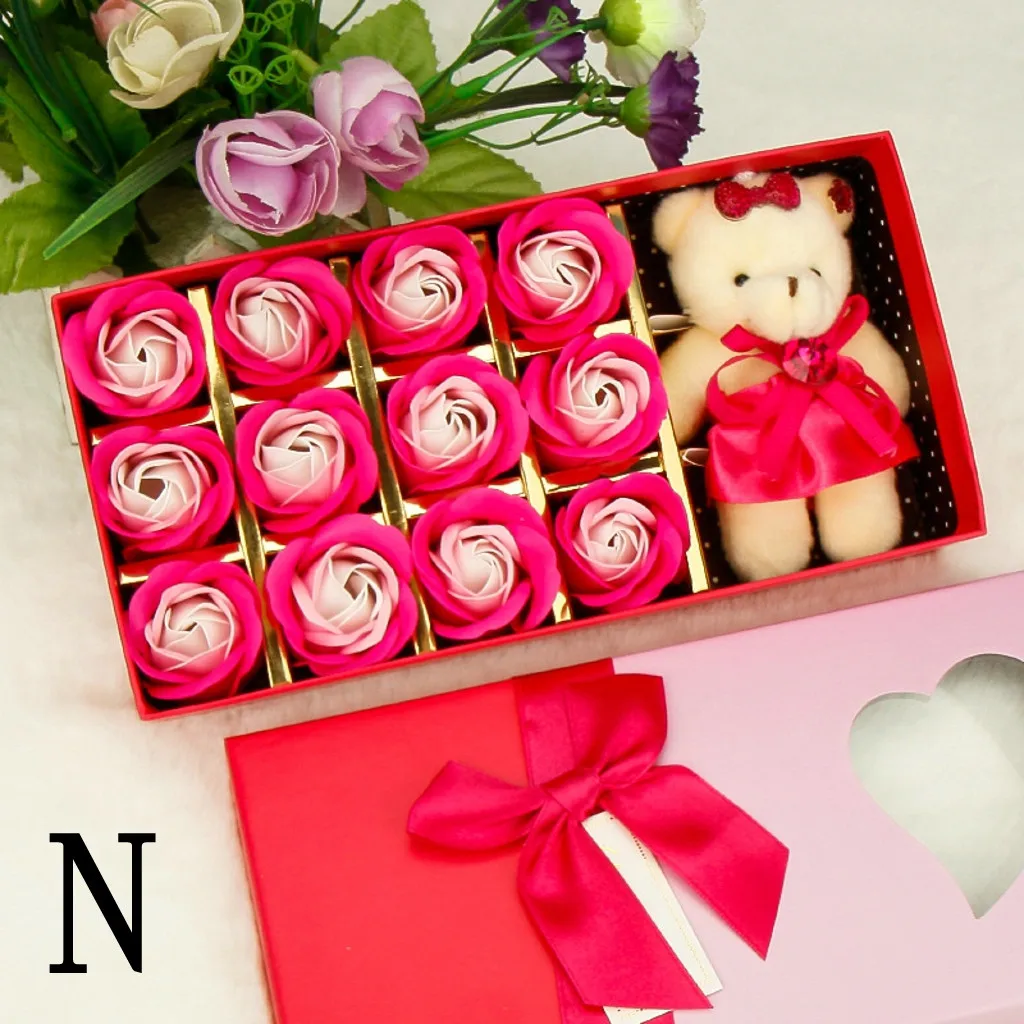 Rose Soap Flower Box 12PCS Romantic Rose Soap Flower Animal Toys Bear Doll Decoration Best Gift Festival Box#40