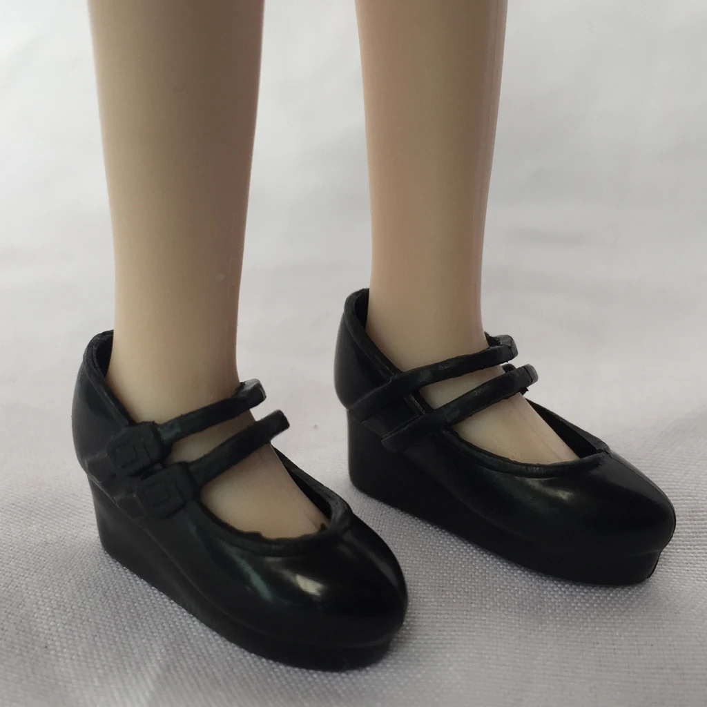Black Single Shoes Slope Heels For 12inch Blythe Pullip 1/6 BJD MSD Doll Toy