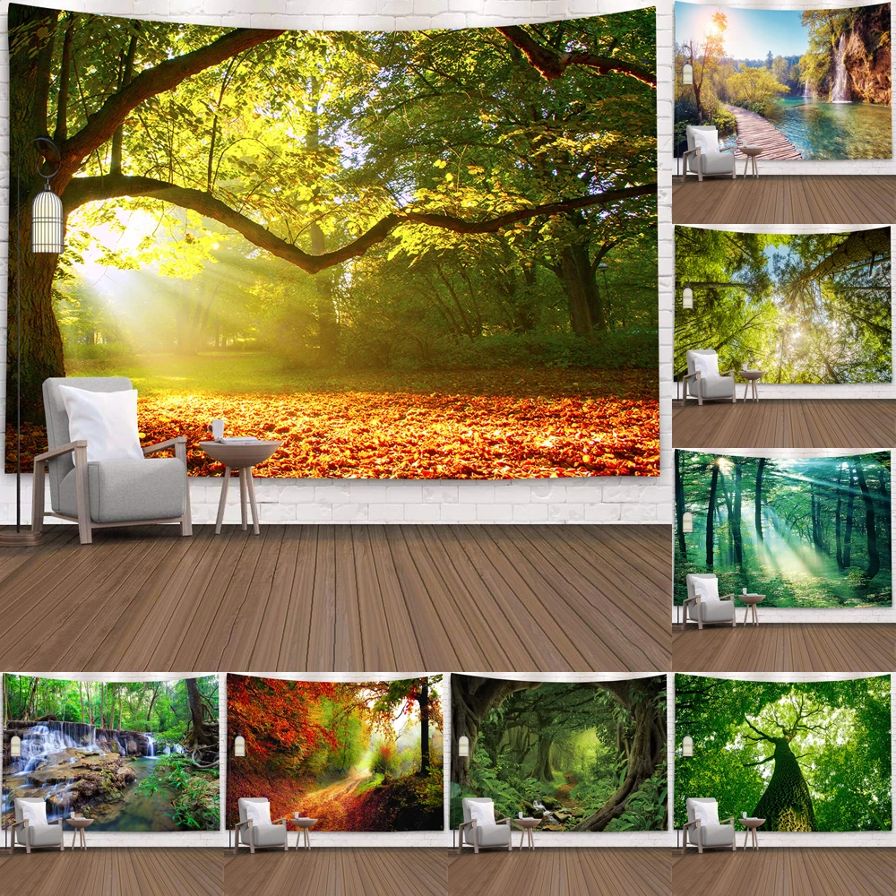 Forest Plant Landscape Tapestry Natural Scenery Wall Hanging Indian Throw Mandala Hippie Bedspread Bohemian Home Decor | Дом и сад