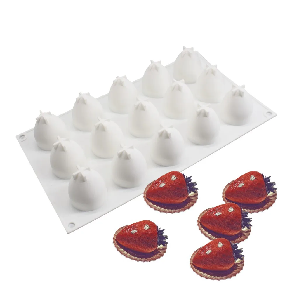 

8/15 Holes Stawberry Silicone Cake Mold Love 3D Cupcake Jelly Pudding Cookie Muffin Mould Moule Baking Tools