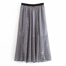 Maxi-Skirt Pleated Print Autumn Cotton Cool Skirt Women Elastic Waist Double Anti-going Ladies Long Floral Elegant Skirt