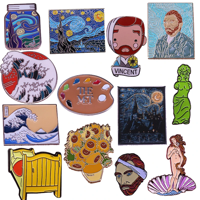 Van Gogh Brooch Art Artist Enamel Pin Sunflower Badge Starry Night Painting The Great Wave Accessory | Украшения и аксессуары