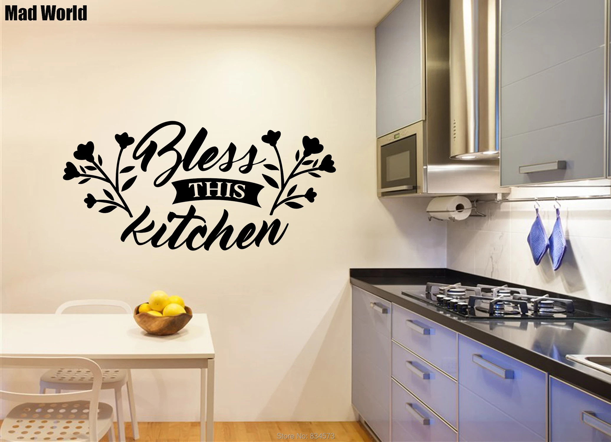 Mad World Bless this Kitchen Kitchen Quote Wall Art Stickers Wall Decals  Home DIY Decoration Removable Room Decor Wall Stickers