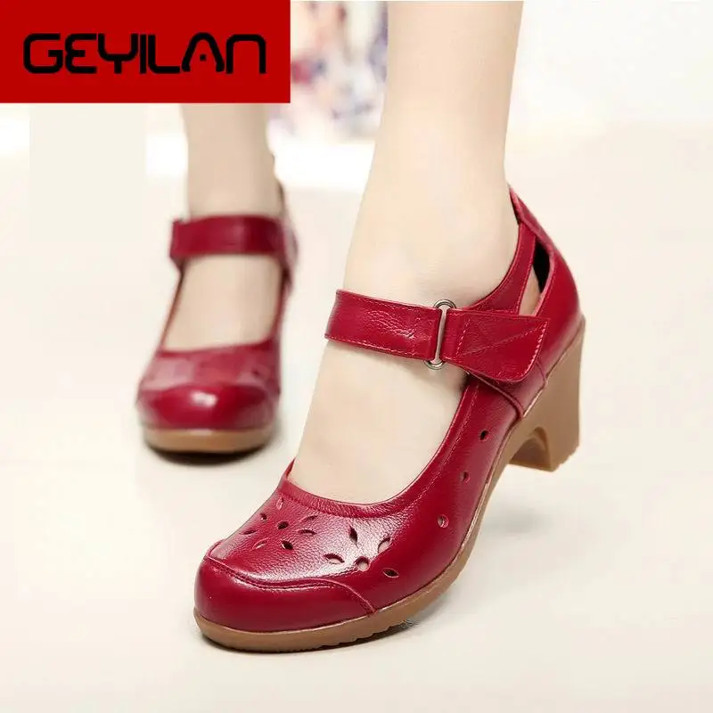 

2020 Spring Autumn Shoes Woman 100% Genuine Leather Women Pumps Lady Leather Round Toe Platform Shallow Mouth Shoes Size 34-41