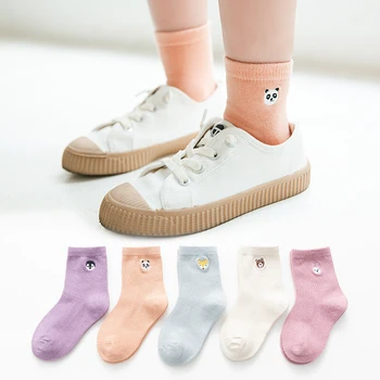 

1-12y Toddle Socks For Boys Girls Fall Winter Cotton Short Socks Kids Girls Socks Embroidery Solid color 5pairs/pack Animal