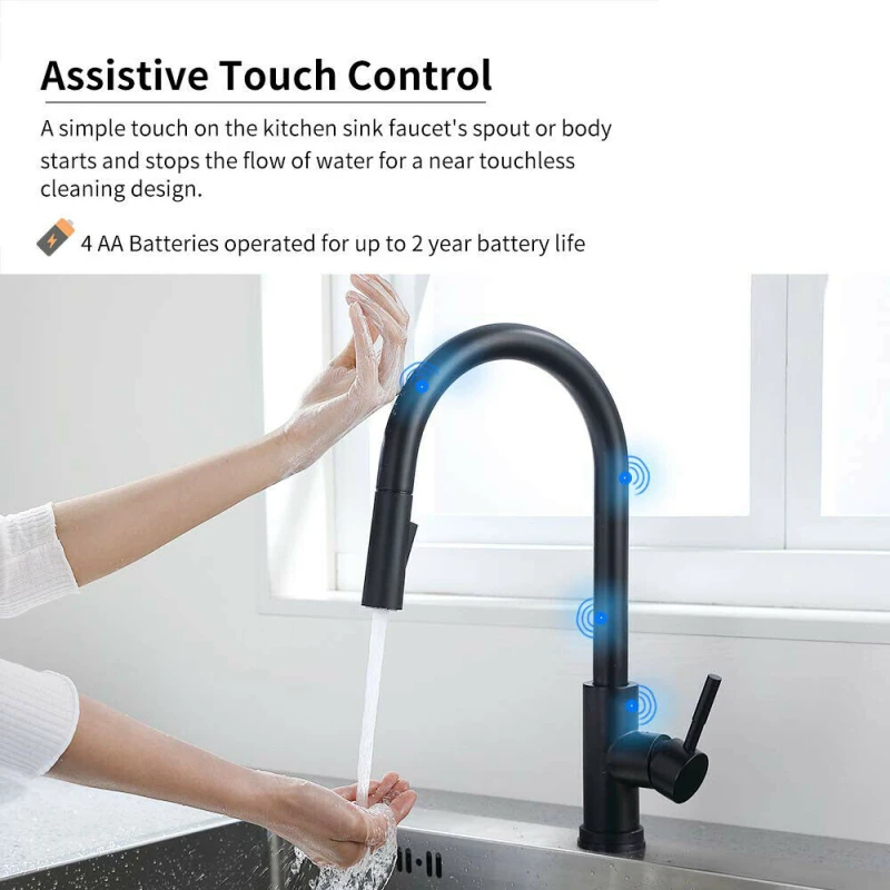 Smart Touch Faucets With Invisible Pull Out Sprayer Head For Kitchen