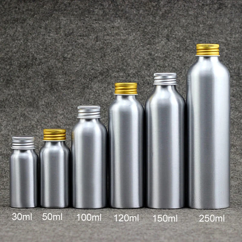 

30ml 50ml 100ml 120ml 150ml 250ml Aluminum Bottle Empty Makeup Water Metal Packaging Cosmetic Toners Container Free Shipping