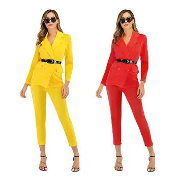 

Elegant 2 Piece Set Blazers and Pants Women Sets Office Lady Outfits Uniform Suit Vetement Femme 2020 Two Piece Matching Sets