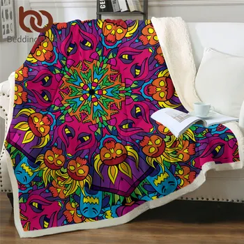 

BeddingOutlet Psychedelic Sherpa Fleece Blanket 60s Hippie Throw Blanket Fantastic Abstract Art Blankets For Beds Animal Mantas