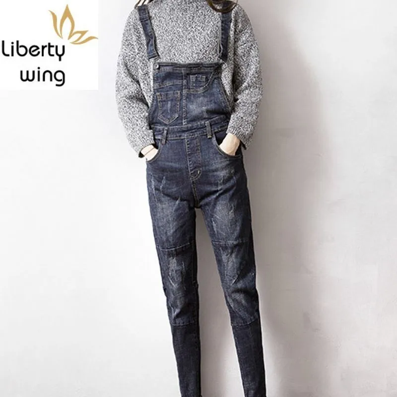 

Новое поступление, модные дизайнерские Джинсовые брюки, свободные подтяжки, джинсовые брюки для женщин, комбинезоны, комбинезоны с карманами, Комбинезоны