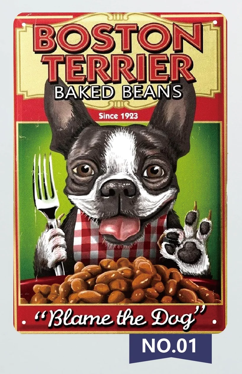 Металлическая жестяная вывеска Boston Terrier в виде запеченных бобов постер для