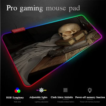 

Yuzuoan Custom XXL RGB Mouse Pad Skull Machine Gun HD Comfortable Large RGB Gaming Mouse Pad LED Color Lighting Non-Slip Rubber