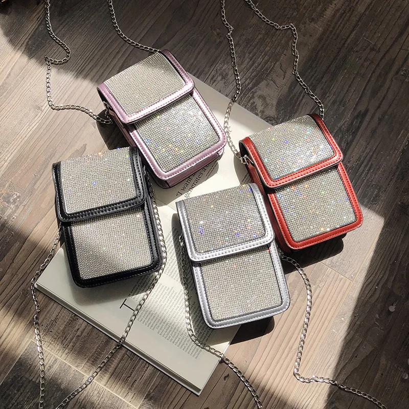 

Western Style Small Square Bag Women's Ins2019 Korean-style Mini Man-made Diamond Bag with Chain Stereo Square Mobile Phone Bag