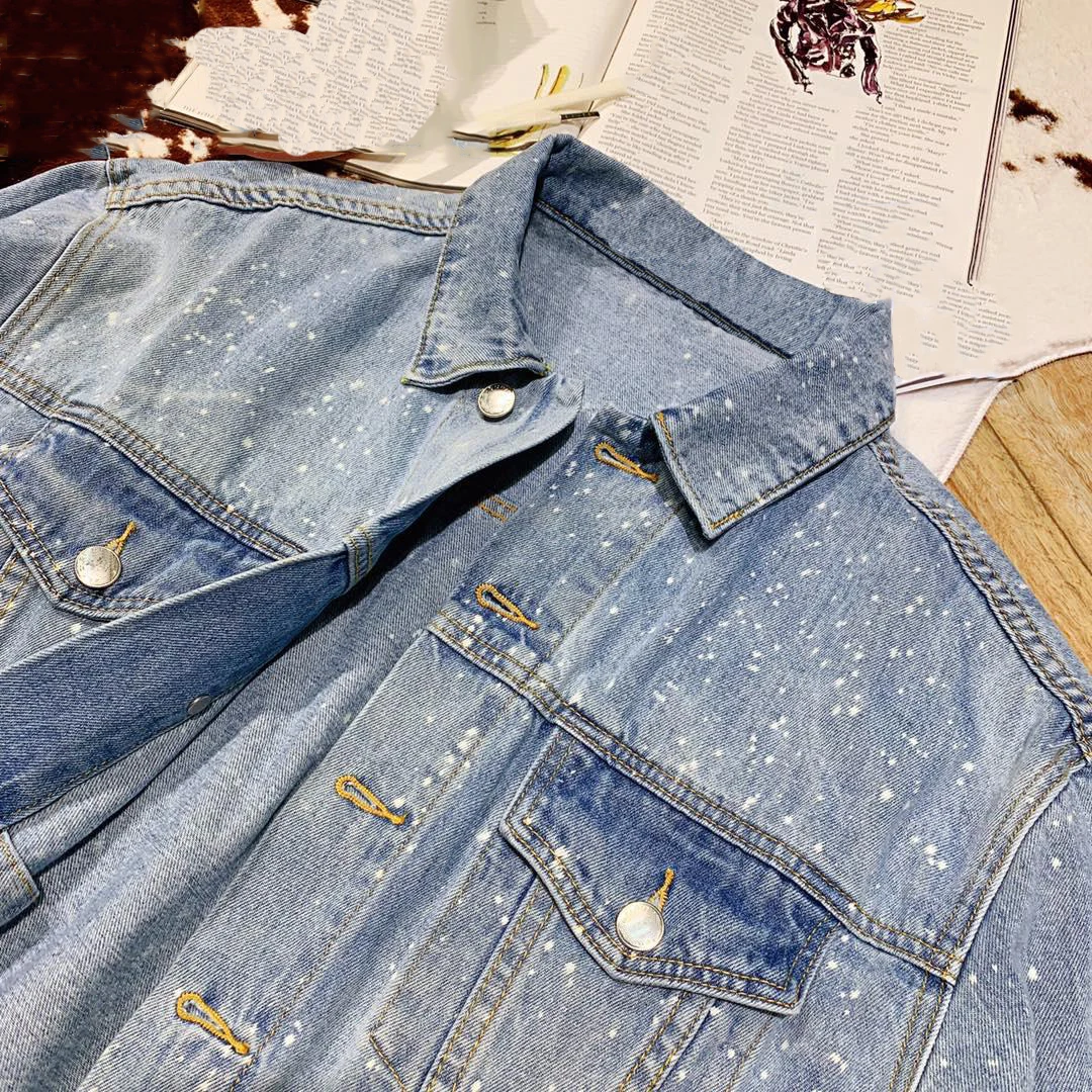 new ladies high quality fashion long sleeve lapel buckle denim jacket 0807