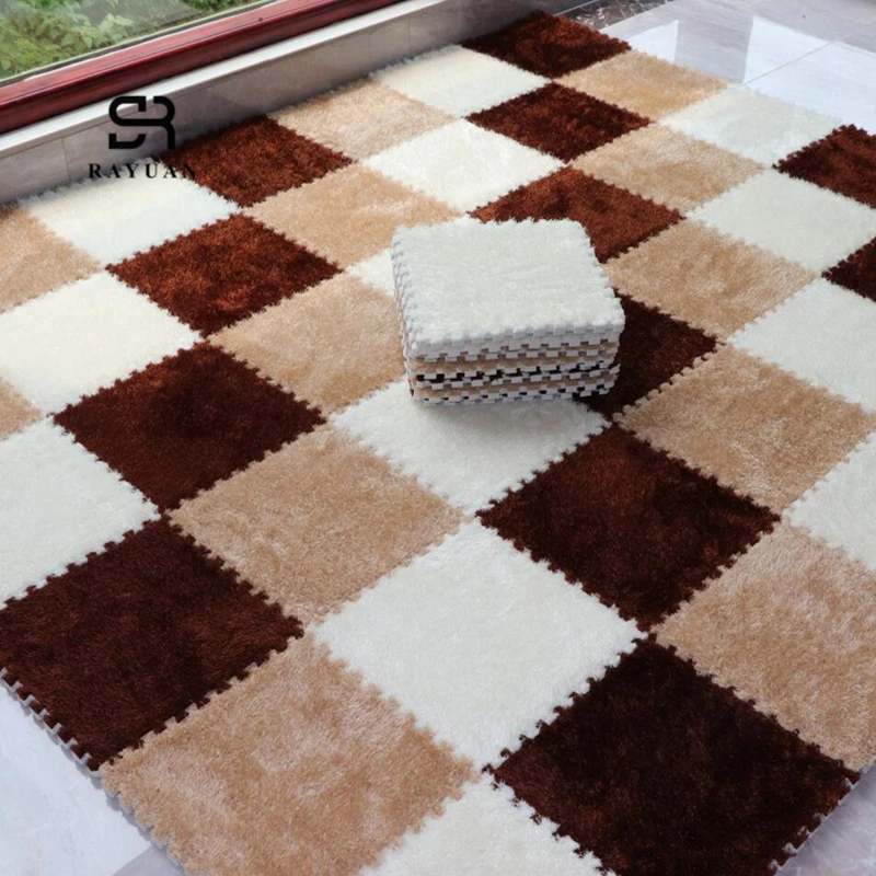 RAYUAN One Piece 30x30CM DIY Puzzle Mat EVA Foam Long Villi Shaggy Carpet Jigsaw Plush Soft Area Rug Children Baby Play Mats | Дом и сад