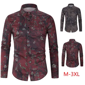 

Men Fashion Casual Long Sleeved Printed shirt Men's Autumn Winter Casual Turn-down Collar Button Print Long Sleeve Top Blouse