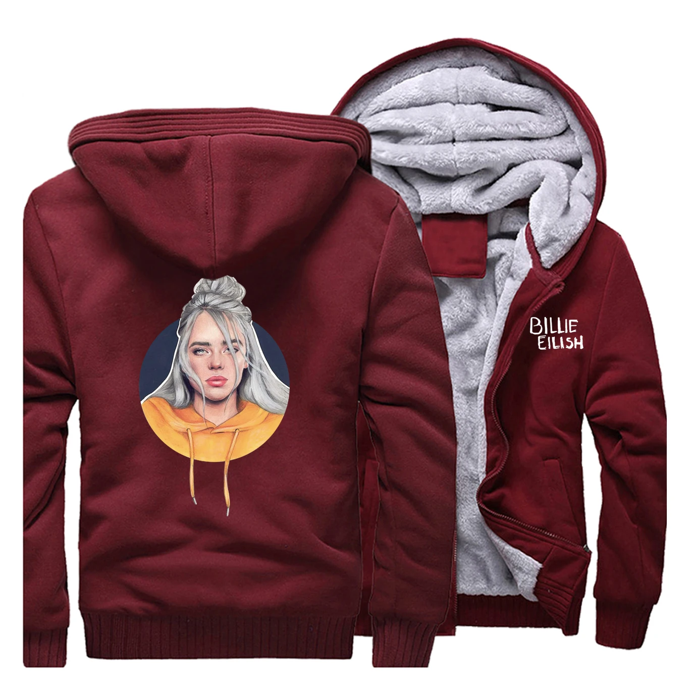 Billie Eilish, Мужская Толстая зимняя Флисовая теплая куртка, модная Толстовка Bad Guy Kpop, утолщенное пальто, мужская верхняя одежда, куртки, спортивная одежда, пальто - Цвет: Wine Red