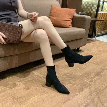 

Skinny boots net red tide Martin boots women's autumn 2020 new wild black mid-tube boots high-heeled short boots