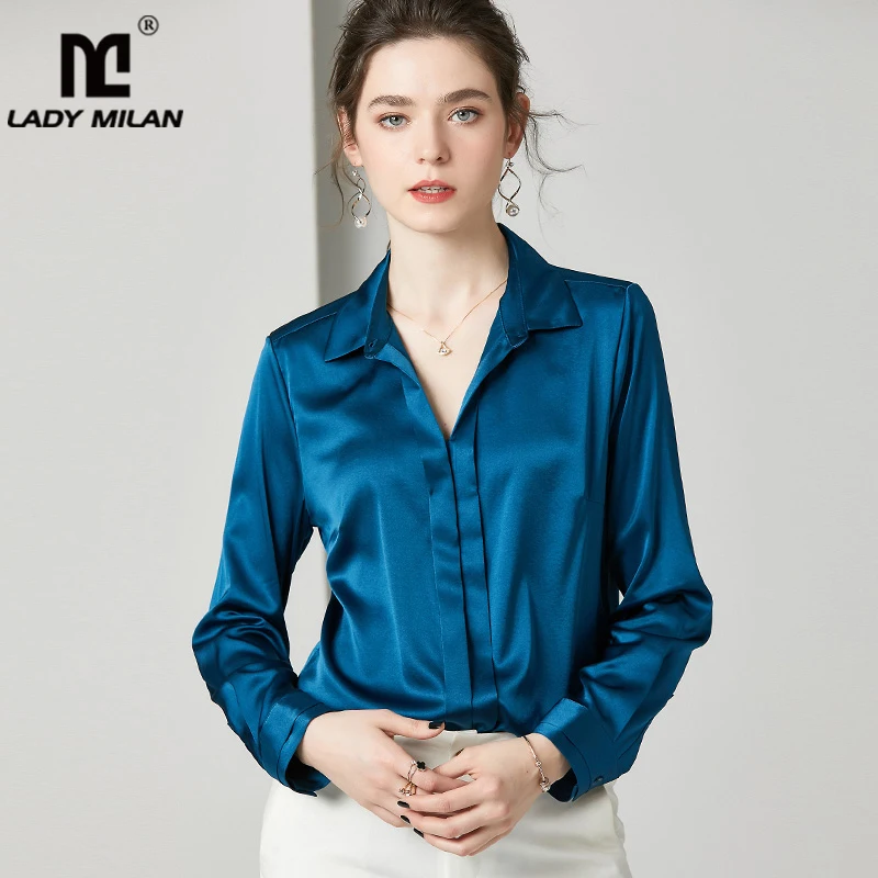 100% Тяжелая джинсовая шелковая Женская подиумная рубашка с отложным воротником и