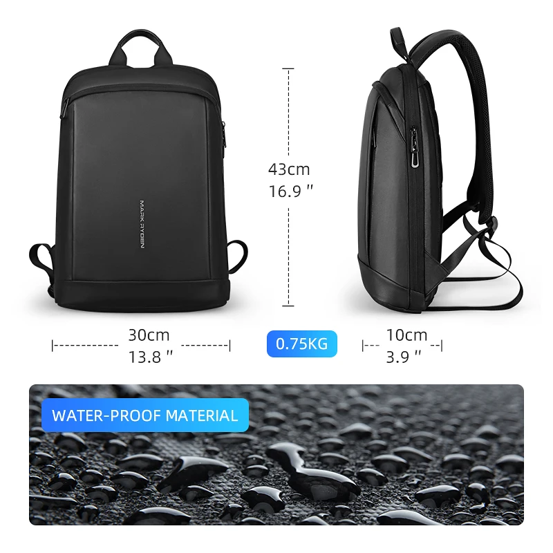 Mark Ryden Slim Laptop Backpack Men Thin Back Pack 15.6 inch Work Man Backpack Business Bag Unisex Black Ultralight Backpack