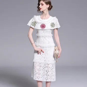 

BGW 3618ht White Lace Cocktail Dresses Short Sleeves Straight Embroidery 2020 Tiered Vestidos Para Coctel