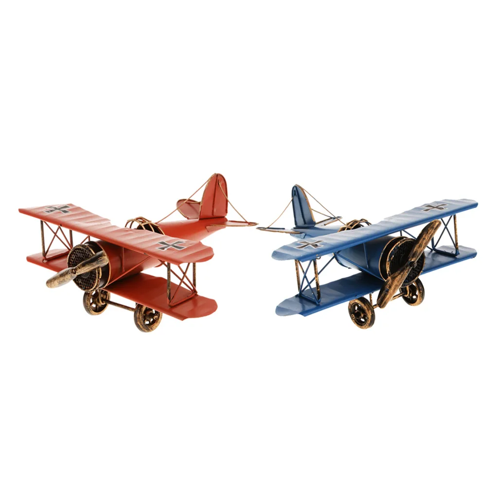 2PCS Retro Airplane Decor Vintage Mini Metal Decorative Airplane Model Hanging Wrought Iron Aircraft Biplane Toy