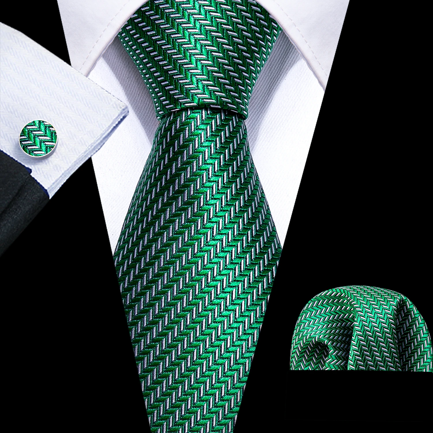 Tanio Moda zielony nowość mężczyźni krawat zestaw 8.5cm żakardowy jedwabny