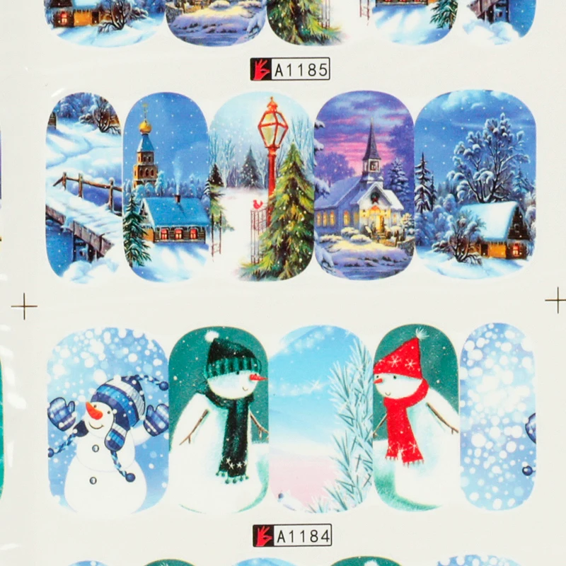 

12in1 Sheet Water Transfer Nail Art Sticker Winter Snowman Snowflakes Christmas Deer Manicure Diy Decal Design Nails Tips Wraps