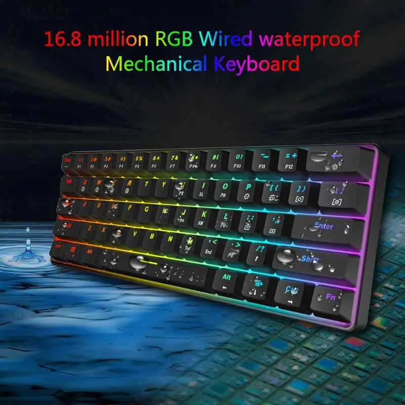 IP67 Waterproof Wrist Rest Mechanical Keyboard Erg 61 Keys Optical Switch Multi-Color RGB LED Backlit Wired Gaming Keyboard