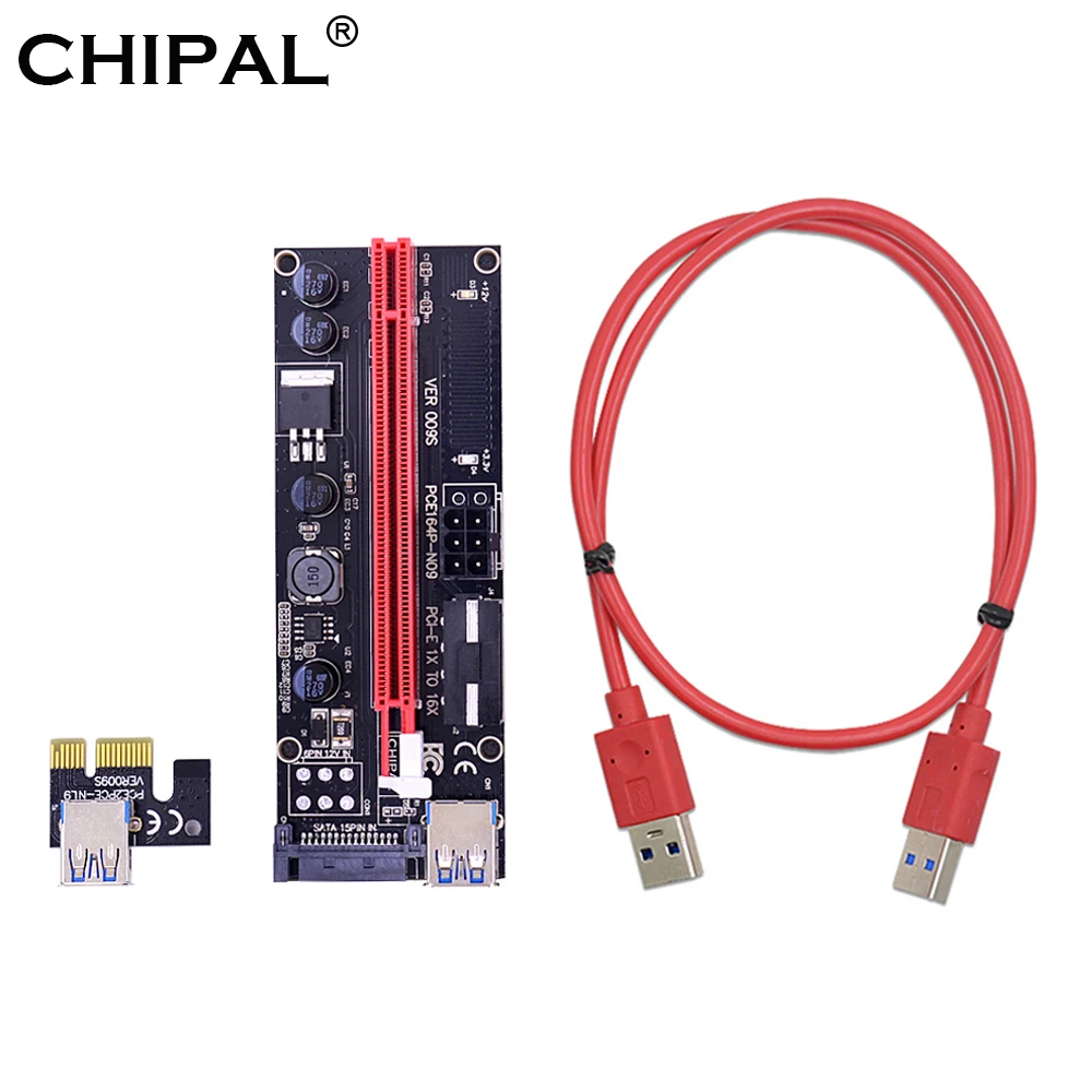 Двойная светодиодная Райзер-карта CHIPAL VER009S PCI-E 009S PCIE 1X до 16X удлинитель 100 см 60 30