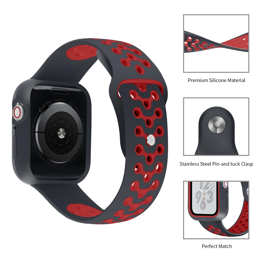 Чехол+ ремешок для apple watch band 5 4 44 мм 40 мм силиконовый спортивный Iwatch series 4 correa pulseira браслет ремень защитный чехол