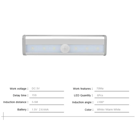 Светодиодный шкаф светильник Беспроводной PIR с движения Сенсор лампа 3/6/7/10 светодиодный S Батарея для шкаф Кухня светодиодный+ светильник ы - Цвет: 98mm 6led
