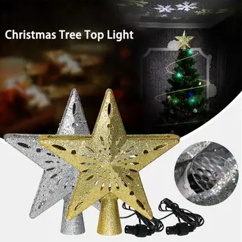 

3D Hollow Star Christmas Tree Snowflake Projection Light LED Christmas Tree Top With Rotating For Christmas Tree Pendant