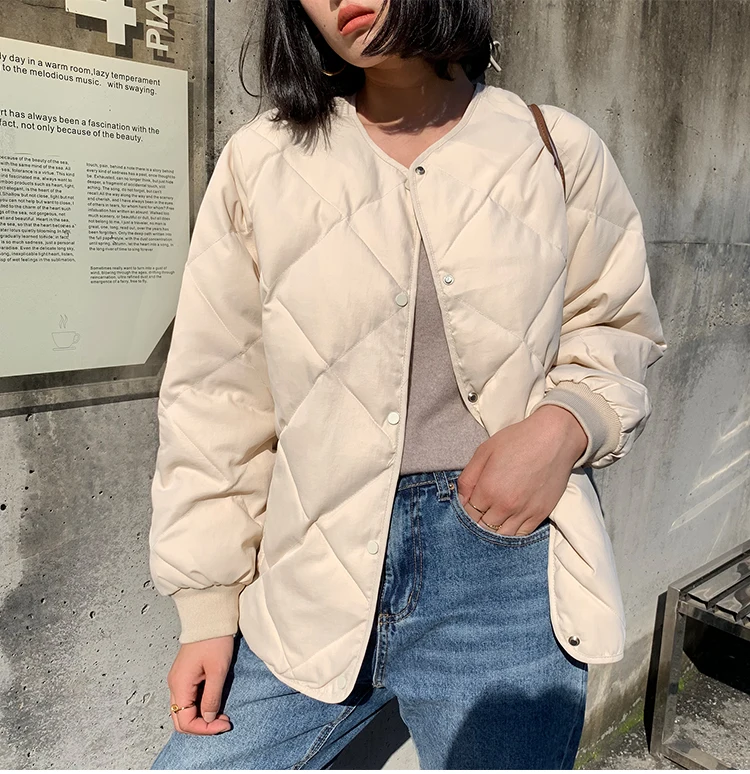 Beige CamKemsey пальто для ранней зимы женские осенние повседневные однотонные алмазные клетчатые хлопковые стеганые парки женские куртки Harajuku - Цвет: Beige