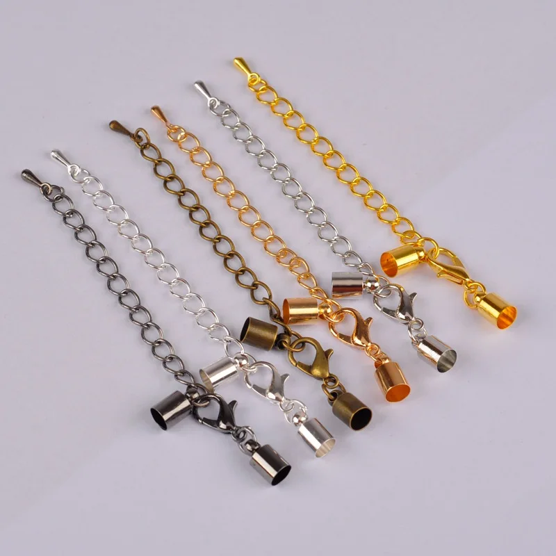 

100sets cord clasp with extender chain cord end caps for round leather cord 3 4 5 6 7 8 10mm necklace bracelet Connectors