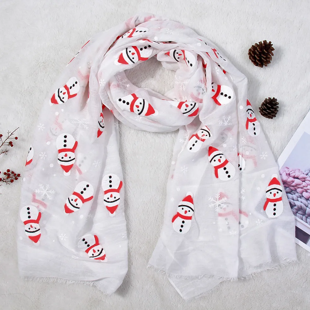 Осень Зима женский Рождественский праздничный зимний теплый зимний шарф со снеговиком Длинный мягкий шарф для женщин# O24