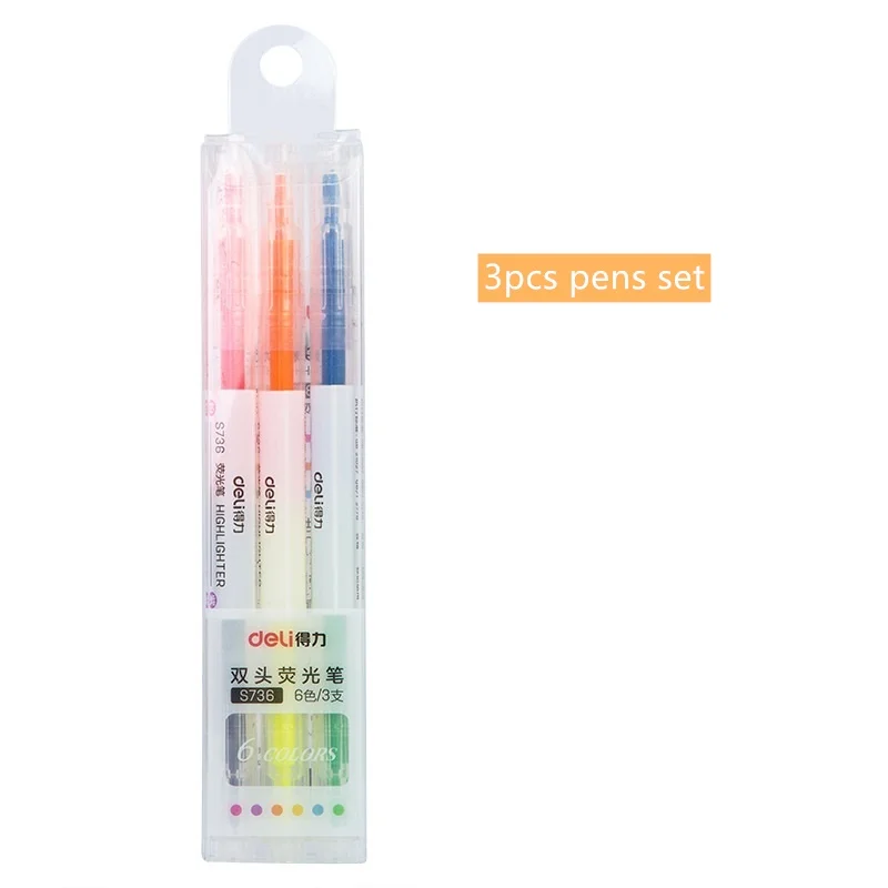 3 pens set Набор двухцветных ручек-хайлайтеров, 3 шт., 2 цвета в 1, новинка, для офиса и школы, лайнер для рисования, для учебы, F935 - Цвет: 3 pens set