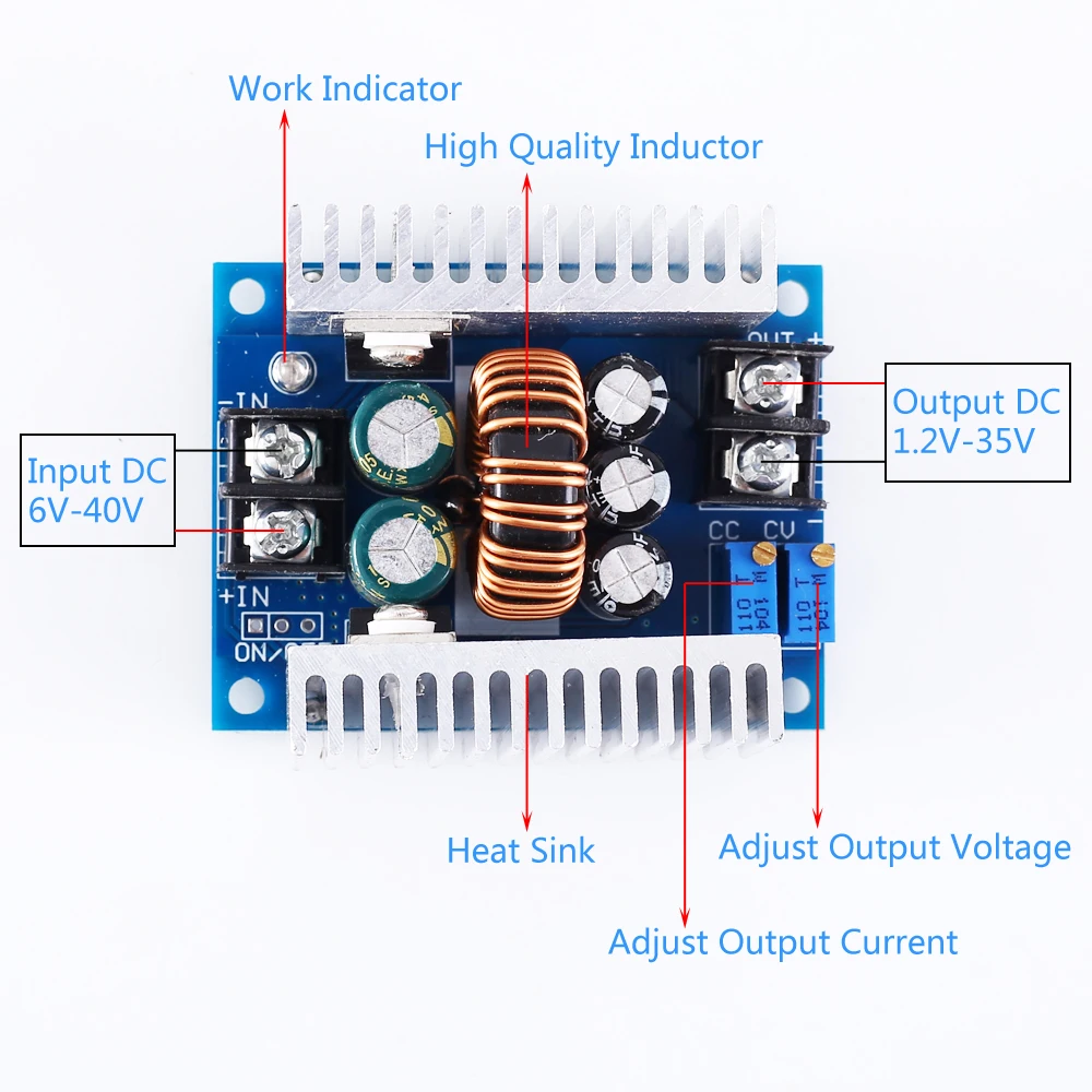 DC-DC 20A CVCC мощный источник питания модуль 6 V-40 V до 1,2 V-35 V понижающий модуль преобразователя светодиодный драйвер