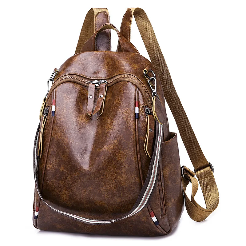 

Backpack Women's 2019 New Style INS Popular Brand Large-Volume Versatile Simple Retro Fashion Pu Soft Leather Backpack School Ba