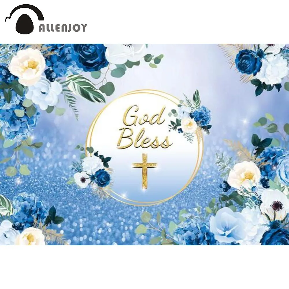 Фон для фотосъемки с изображением голубых цветов на день рождения ребенка |