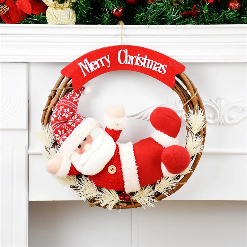 Chritsmas ротанговый венок креативный Санта-Клаус Снеговик гирлянда Chritsmas дерево кулон украшение Рождественский домашний дверной настенный капля