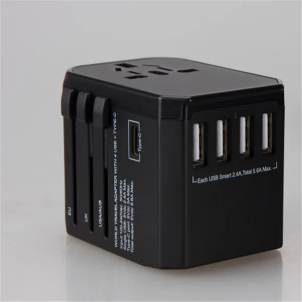 AUType-C 4 USB зарядное устройство Универсальный адаптер для путешествий США/Великобритании/ЕС/Австралии - Цвет: Black