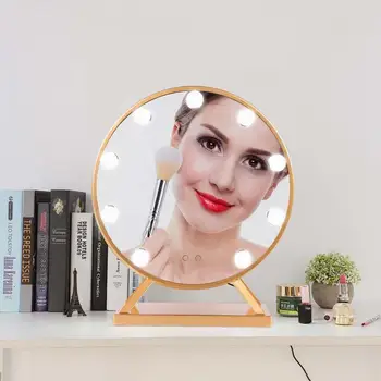

Changeable Light LED Makeup Mirror Round Cosmetic Mirror With 9 LED Bulbs Golden Makeup Mirror Vanity Mirror 100-240V US Plug