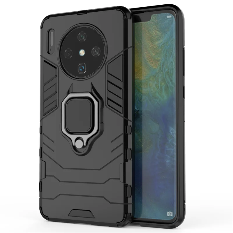 Роскошный Броня с магнитным кольцом чехол для huawei Коврики 30 20 Pro P30 P20 lite Y5 Y6 Y7 Y9 чехол для телефона чехол противоударный держатель чехол s - Цвет: Черный