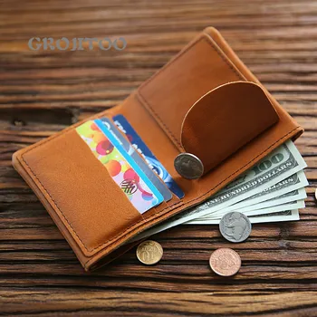 

GROJITOO Hand washed vegetable tanned leather men's wallet short Leather Money folder top layer cowhide men's wallet
